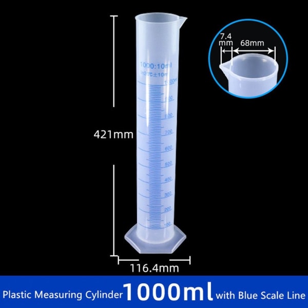 Muovinen mittasylinteri 1000 ml 2-puolinen mittasylinteri