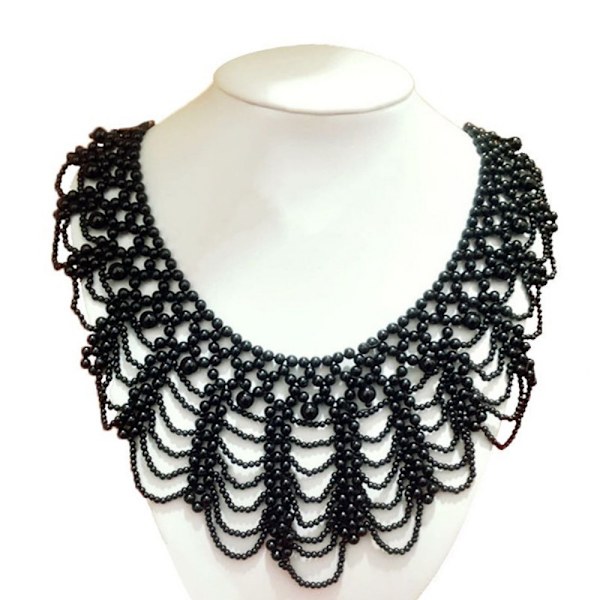 Lace Trim Collar Pearl Fake Collar SORT black