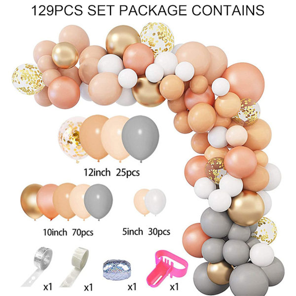 129PCS/ Set Retro Peach Ballong Chain Set Ballong Garland Arch
