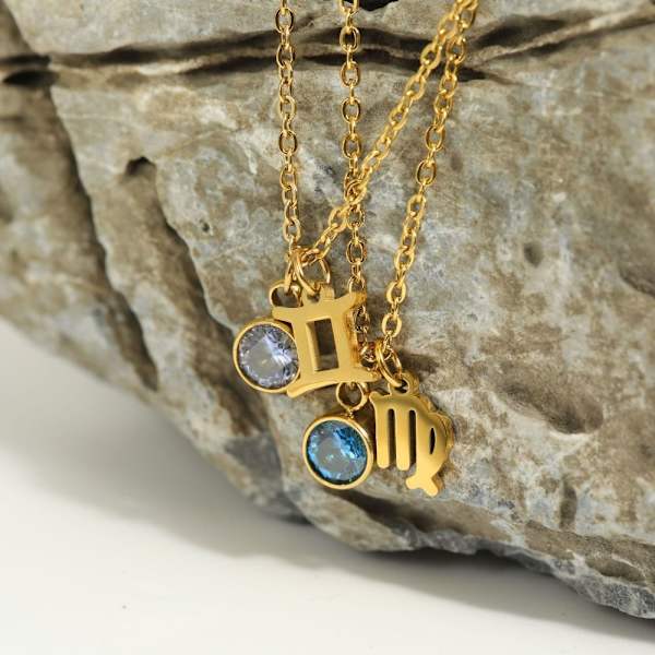 Zodiac Dobbelt anheng Halskjede Birthstone anheng VÆREN VÆREN Aries