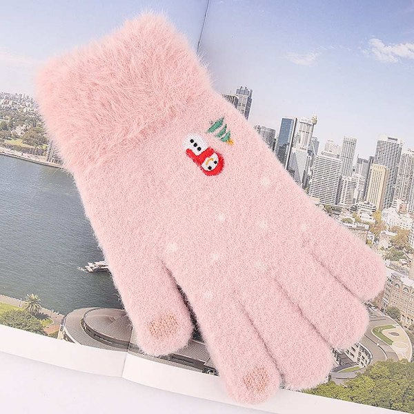 Vinterhandskar Stickade vantar Snowman Fluffy Touch Screen white