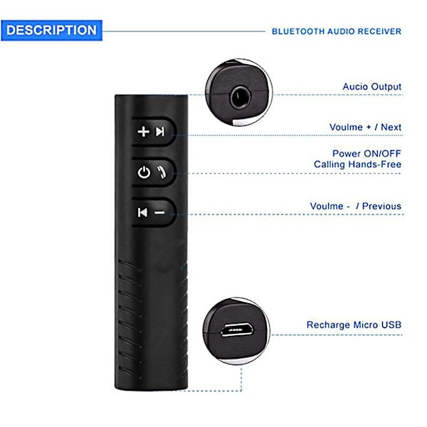 Bluetooth-mottaker-senderadapter Audio Bluetooth-mottaker Black