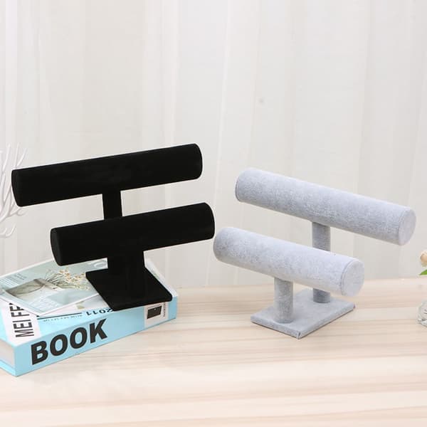 Smykker Display Stand T-Bar Rack GRÅ DOBBELDEKK DOBBELDEKK Gray Double-deck-Double-deck