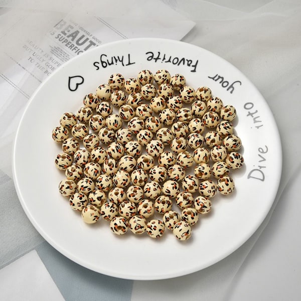 100st Träpärlor Leopard Träpärlor Lösa pärlor