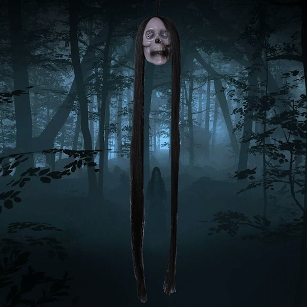 Halloween hængende spøgelse kranium Langt hår Spøgelse Terror Kranie Spøgelseshoved Skelet rekvisitter