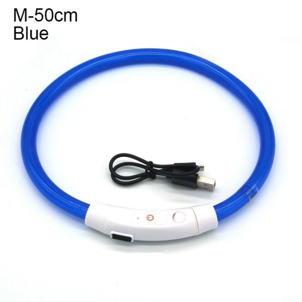 Hundehalsbånd Glødende Snor BLÅ M-50CM Blue M-50cm