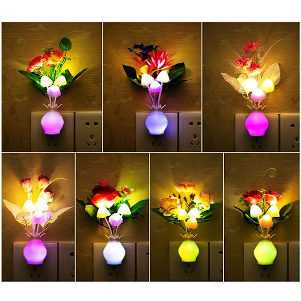 Fargerikt lite nattlys LED-soppnattlys 3 3 3