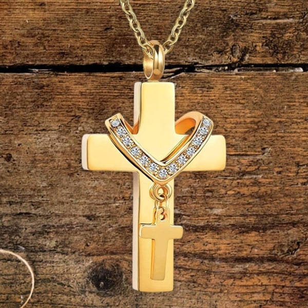 Double Cross Halskjede Bone Ash anheng Box SØLV Silver