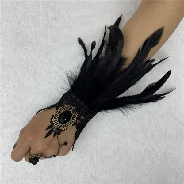 Gothic Feather Gloves Pitsikäsineet MUSTA Black