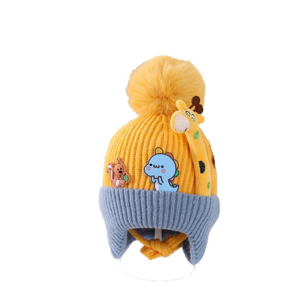 Baby Boy Bonnet Fur Ball KELTAINEN Yellow