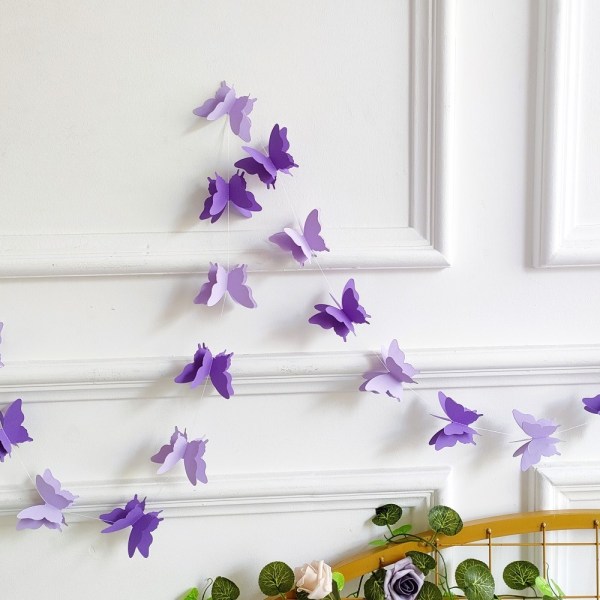 5 stk Butterfly Garland Hanging Banner Flag LILLA Purple