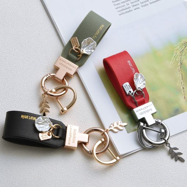 Läder Blomma Bil Nyckelring Bil Hänge SILVER&RÖD Silver&red