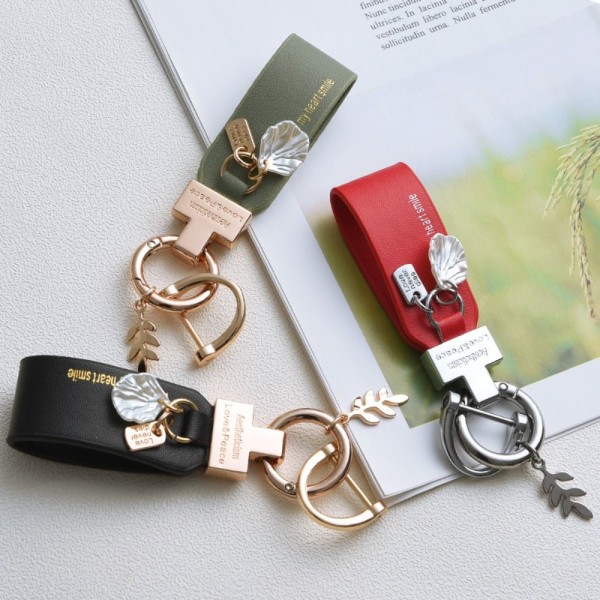 Leather Flower Car Key Chain Car Pendant GULL&RED Gold&red