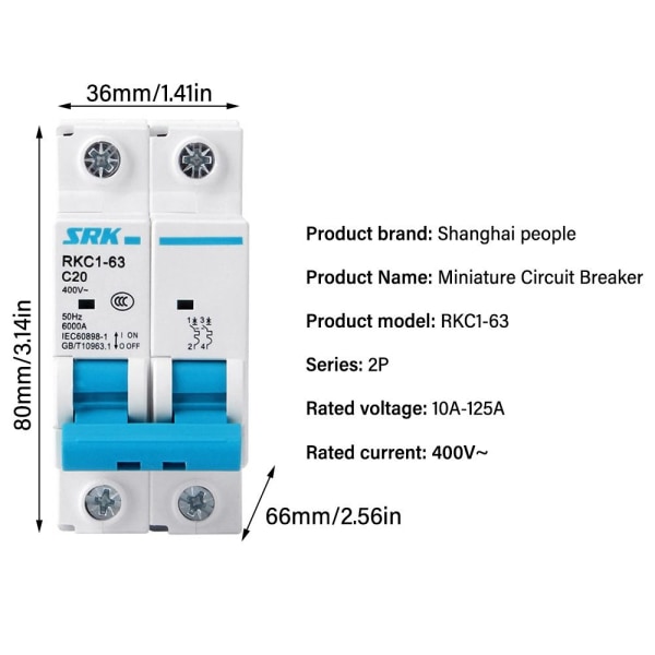 Mini effektbryter for PV System 2P DC