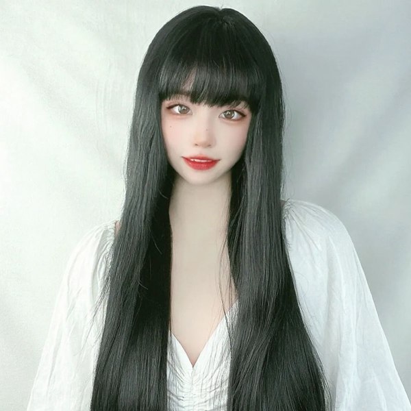 Naisten peruukki Suora peruukki pitkät suorat hiukset black
