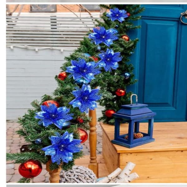 8stk Juleblomst Juletre Blomster SORT HVIT SORT black white