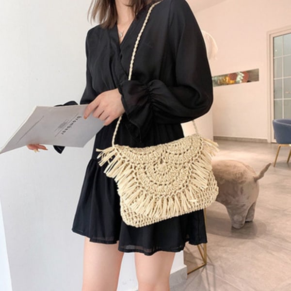 Summer Straw Bags Tassel Beach Bags BEIGE&BEIGE beige&beige