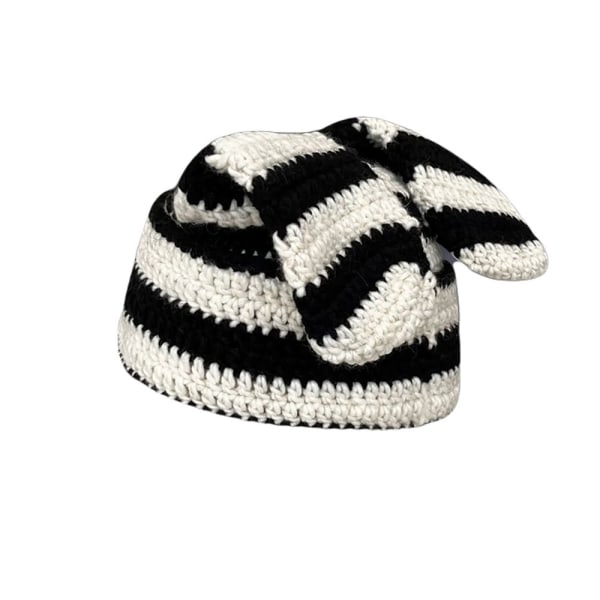 Japanese Beanie Hat Ins Little Devil Randig Hat SVART&VIT black&white