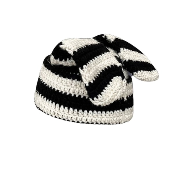 Japanese Beanie Hat Ins Little Devil Striped Hat SVART&HVIT black&white