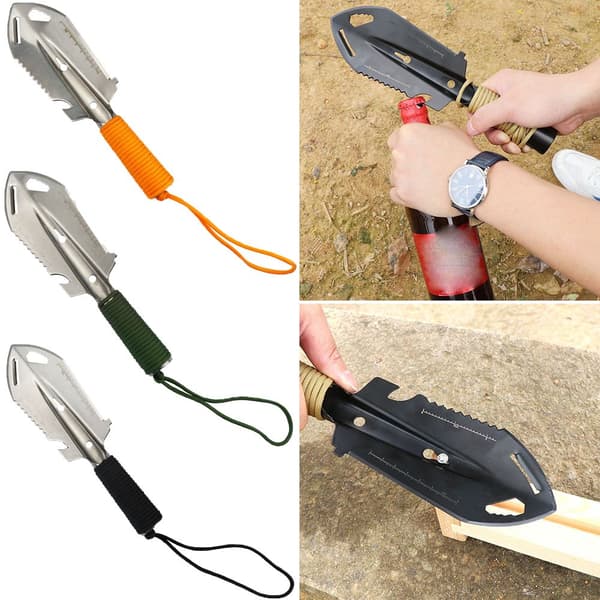 Utomhus multifunktionell Sapper Shovel Rostfritt stål silver orange