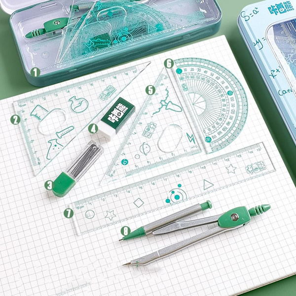 Tegning Lineal vinkelmåler GRØN Green