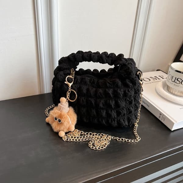 Puffy Handbag Kangaskassi MUSTA black