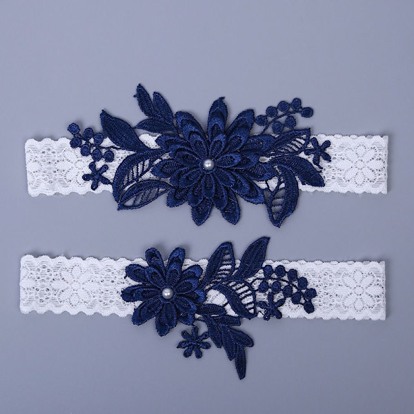 2 ST Lace Flower Pearl Strumpeband Stretch Strumpeband GRÅ grey