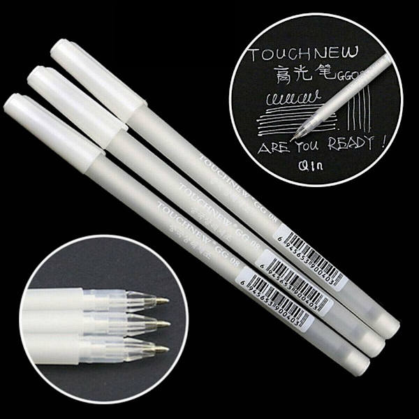 5 STK 0,8 mm Hvid Pen Sketch Fine Liner Pen Superior High Light Silver