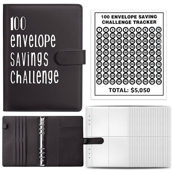 100 Days Envelope Challenge Binder Säästökirja MUSTA black