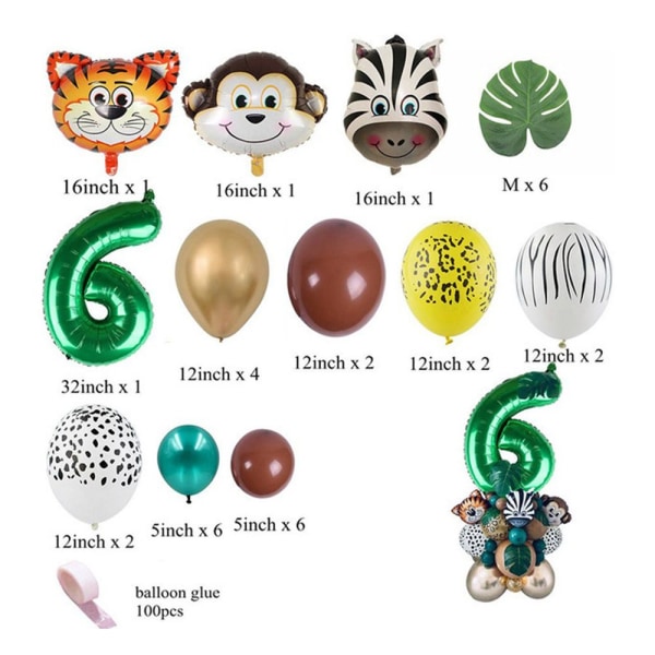 Djurnummerballonger Digitalballongset SET 6 Number 6