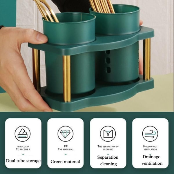 Bestick Organizer Förvaringshållare GRÖN SILVER SILVER green silver-silver