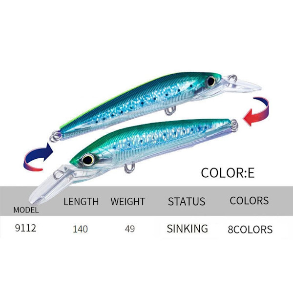 synkende Minnow Baits fiskekroker E E E