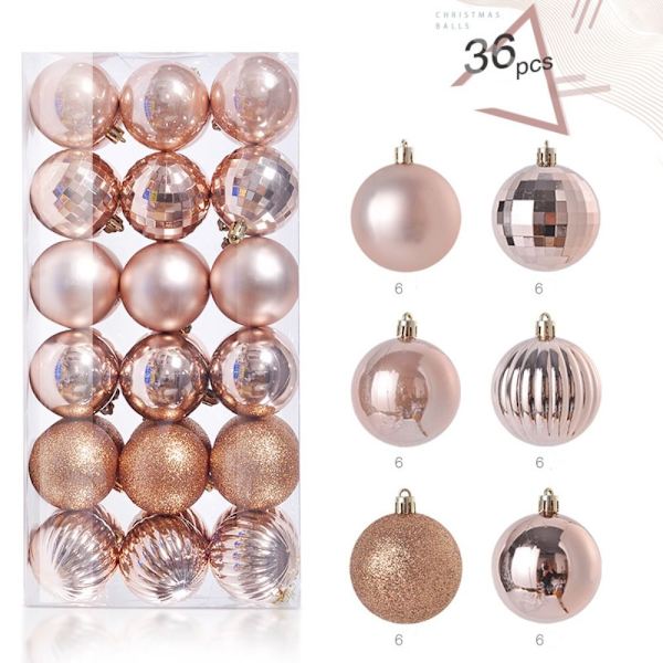 36 kpl Christmas Ball Ornaments Set joulukuusen riipus ruusu Rose Gold