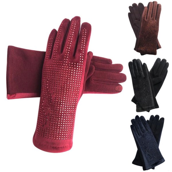 Rhinestone Gloves Warm Gloves WINE RED WINE RED wine red