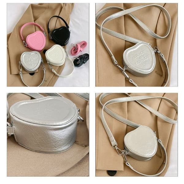 Søde hjerteformede mini crossbody tasker Trend koreansk mode silver