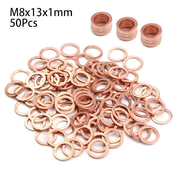 50 stk/100 stk kobberskive flad ringpakning 50 stk. M8X13X1MM 50Pcs M8x13x1mm
