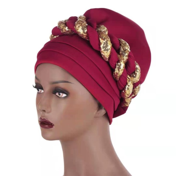 Turbans Cap Paljett Fläta Hatt BLÅ Blue