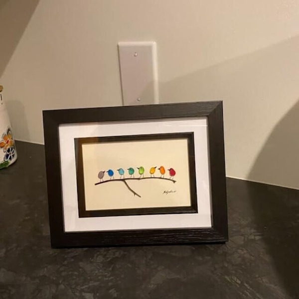 Merilasinen sateenkaaren lintuornamentti lasilintuhahmo 12 12 birds-Black frame