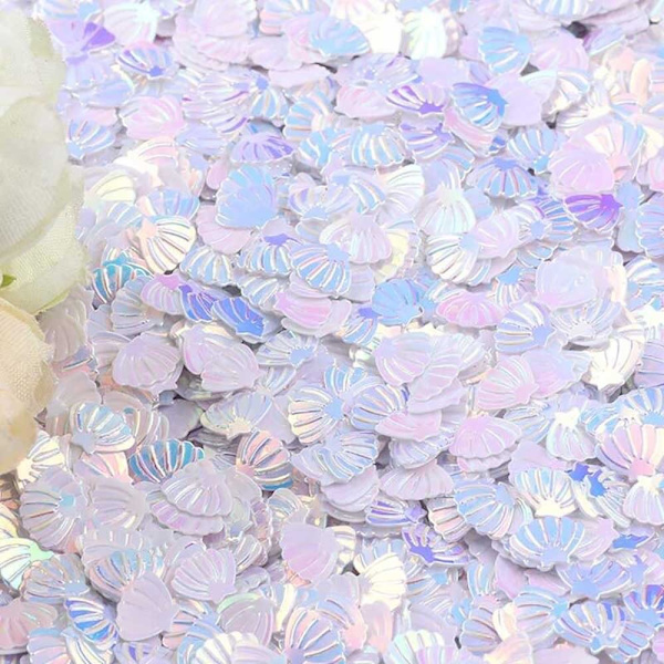 100g/Pack Iridescent Shining Shell Shell Paljetter VIT VIT White