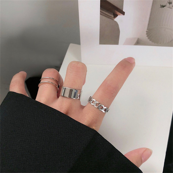 6 st ringar Set Stack Plain Band Punk