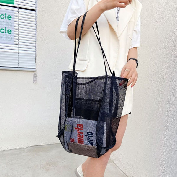 Mesh skuldertaske håndtaske SORT black