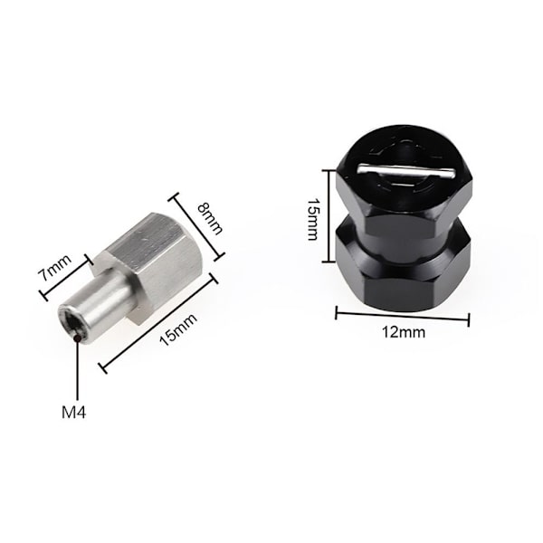 4st 12mm hex hjulnav Drive Adapter Extension Combiner Black 25mm