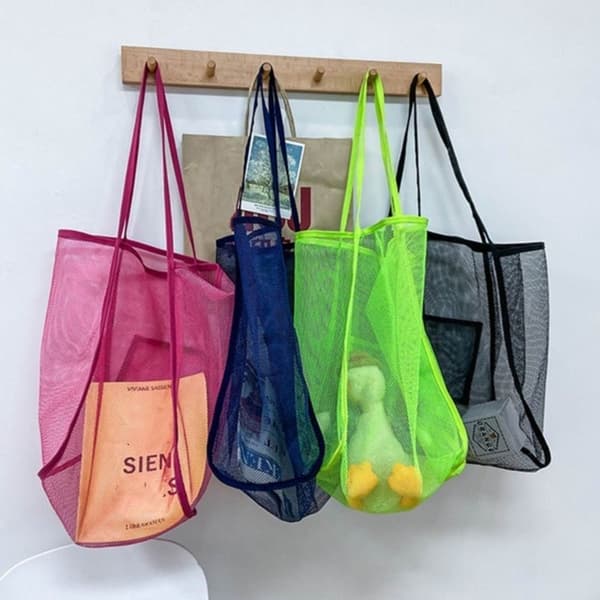 Beach Mesh Bag Mesh Net Tote SVART black