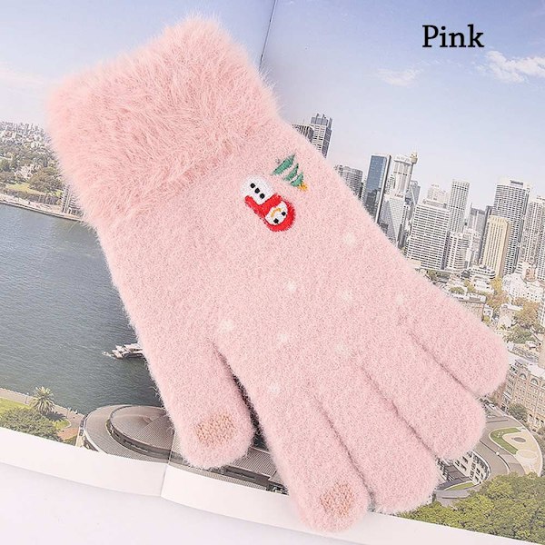 Vinterhandskar Stickade vantar Snowman Fluffy Touch Screen pink