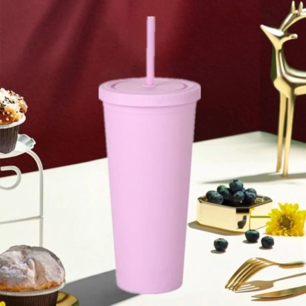 Dobbeltlags Skinny Tumbler Plast Forsted vandflaske LYS Light Purple