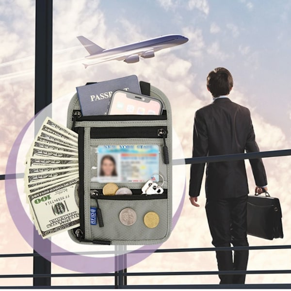 RFID Blocking Passport Bag Halter Card Holder MØRK GRÅ dark gray