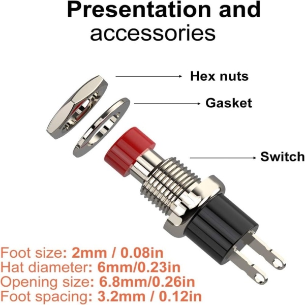 10 stk Mini-trykknappbryter Momentanbrytere NO NO NO
