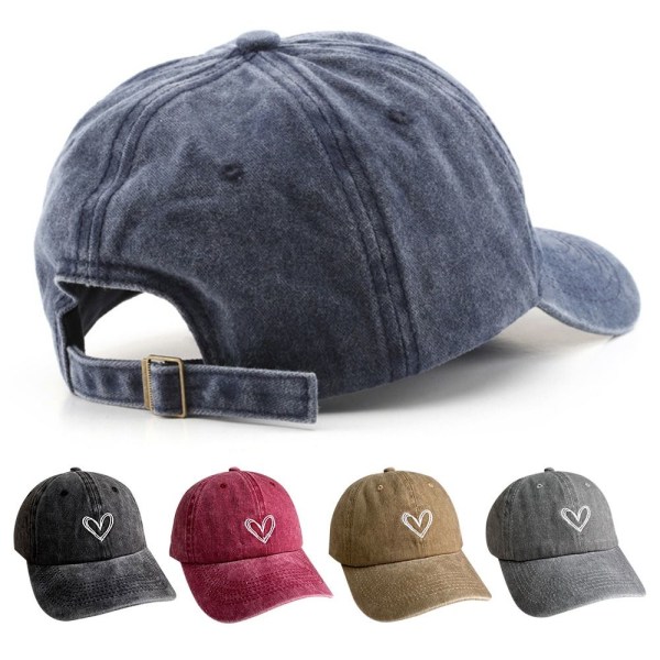 Love Heart Embroidery Baseball Caps Distressed Faded Cap WINE wine red