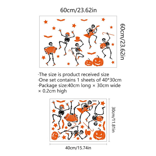 Halloween Skelet Decals Lysende Wall Sticker Tegneserie græskar