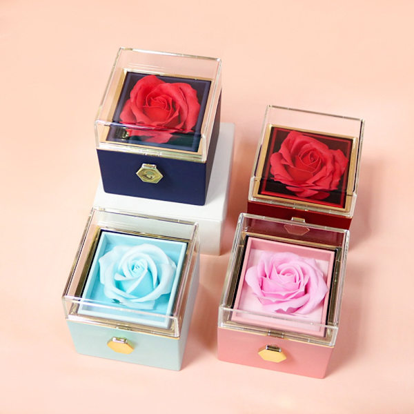 Roterende smykkeskrin Rose gaveæske BLÅ blue